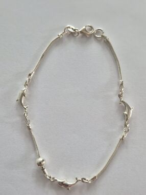 925 Sterling Silver Dolphin Anklet Beach Ocean Charm Bracelet